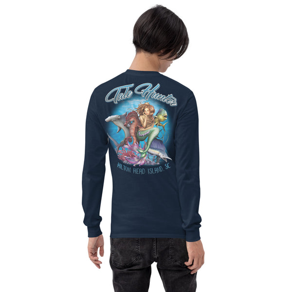 Mermaid, Hammerhead Shark and Mahi-Mahi Mens Long Sleeve T-Shirt