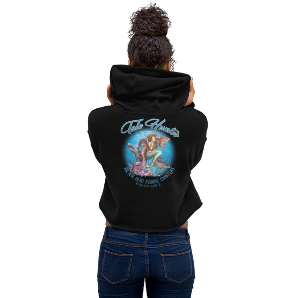 Great White Shark, Seahorse & Mermaid Fishing Crop Hoodie