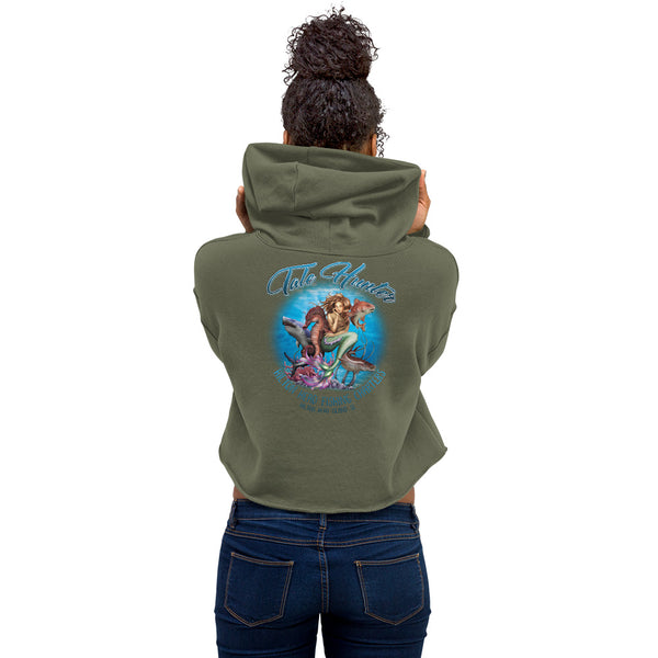 Great White Shark, Seahorse & Mermaid Fishing Crop Hoodie