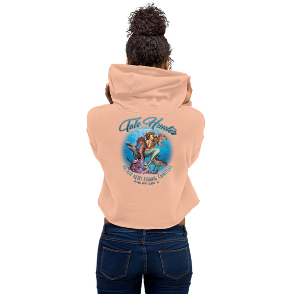 Great White Shark, Seahorse & Mermaid Fishing Crop Hoodie